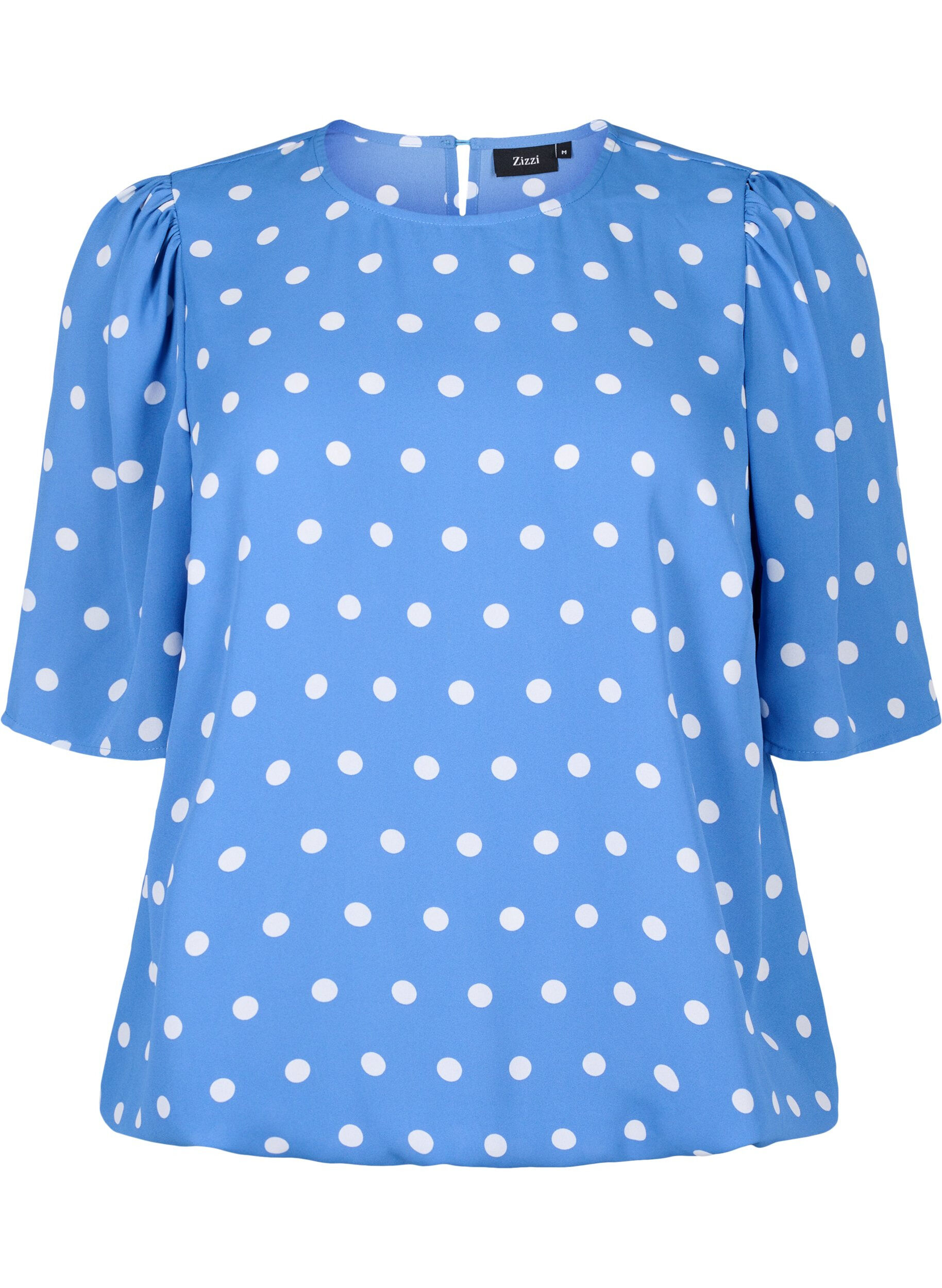 Zizzi Prikket bluse med korte &aelig;rmer, River S. White Dot, Packshot image number 0
