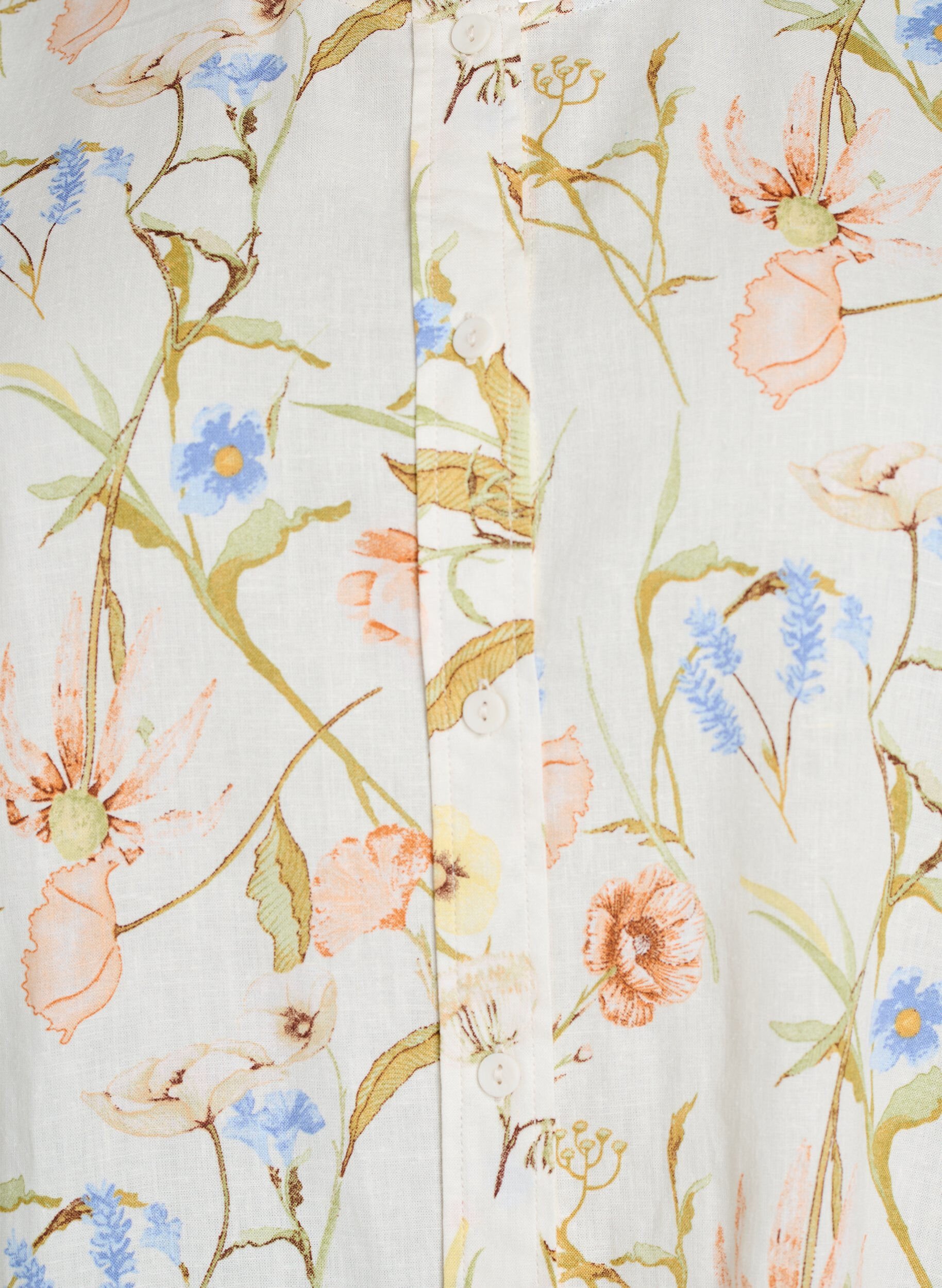 Zizzi Skjortebluse i h&oslash;r og viskose med 3/4-&aelig;rmer, Vanilla, Packshot image number 2