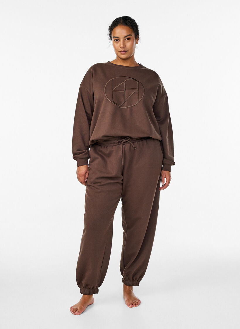 Sweatshirt med motiv, Brun, Model image number 1