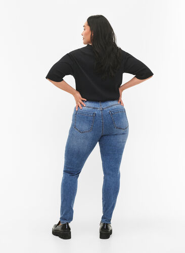 Amy jeans med høj talje og super slim fit, Blue denim, Model image number 1