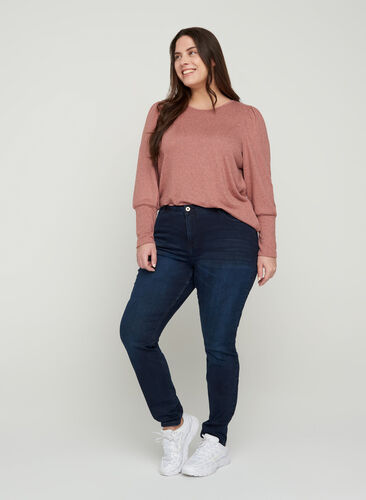 Super slim Amy jeans med høj talje , Dark blue denim, Model image number 0