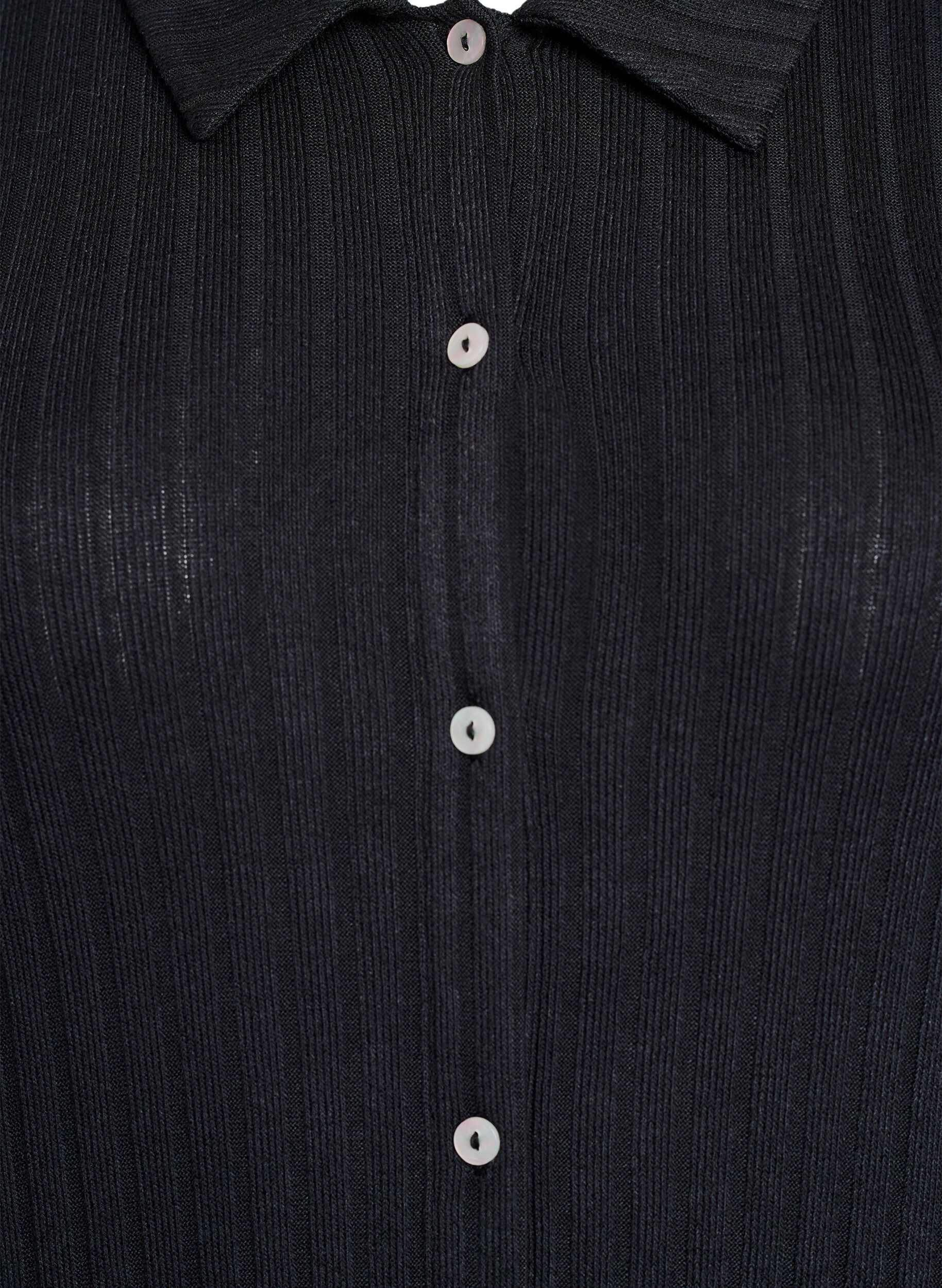 Zizzi Kn&aelig;lang skjortekjole i jersey med korte &aelig;rmer, Sort, Packshot image number 2