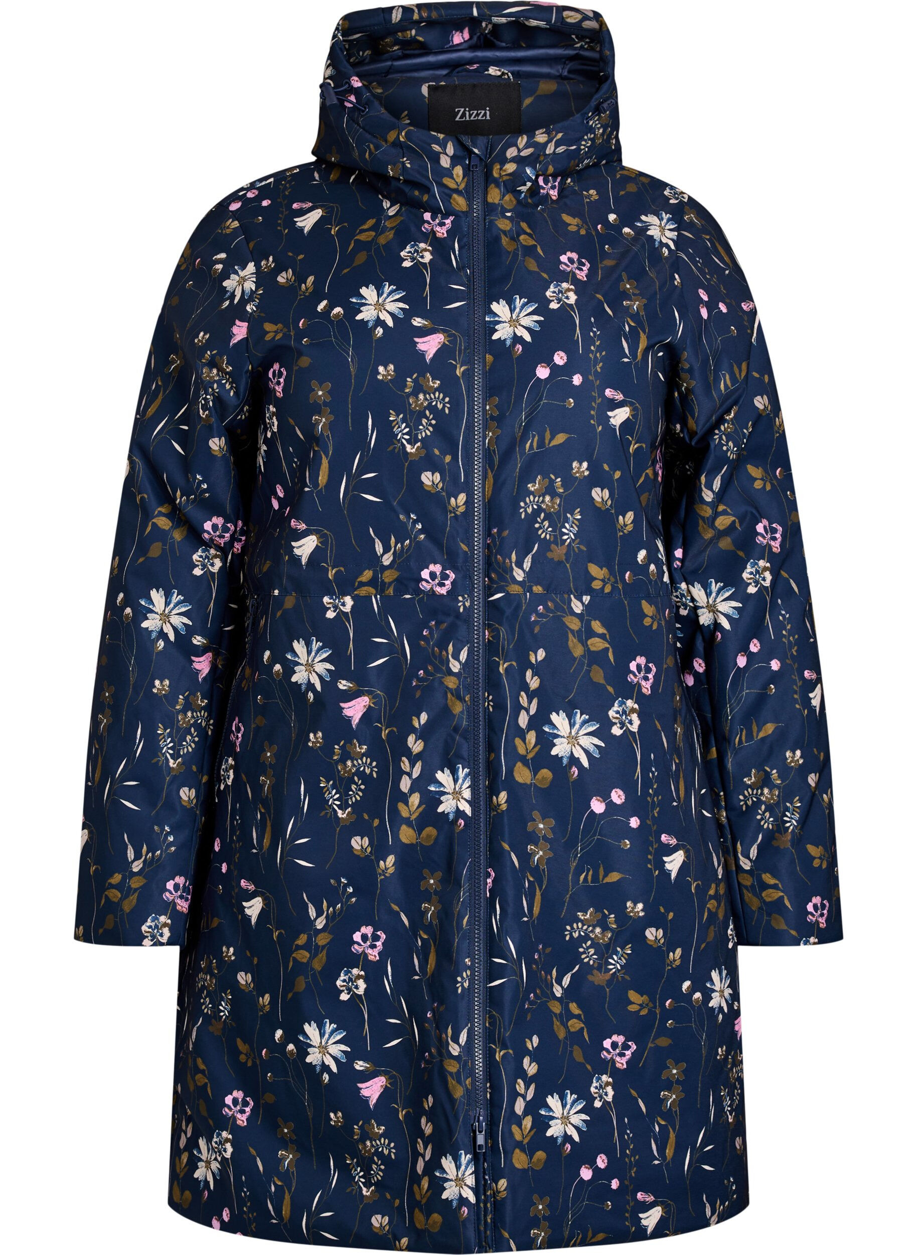 ZizziVatteret vinterjakke med blomsterprint, Bl&aring;, Packshot image number 0