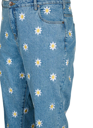 Croppede Mille jeans med broderede blomster, Light Blue Flower, Packshot image number 2