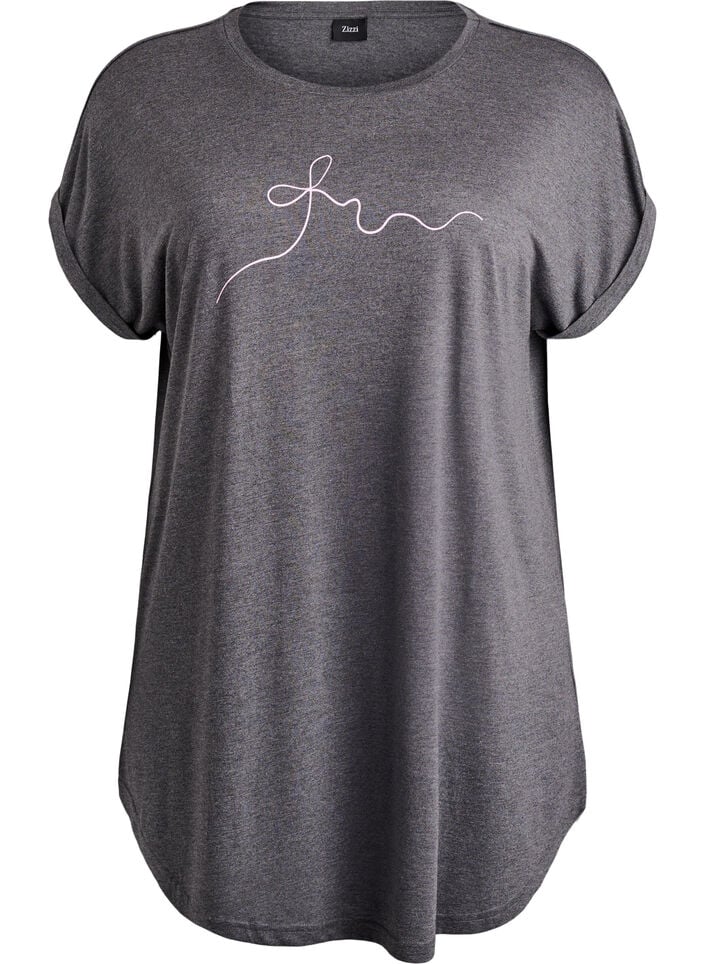 Kortærmet natkjole med tekstprint, Sort, Packshot image number 0