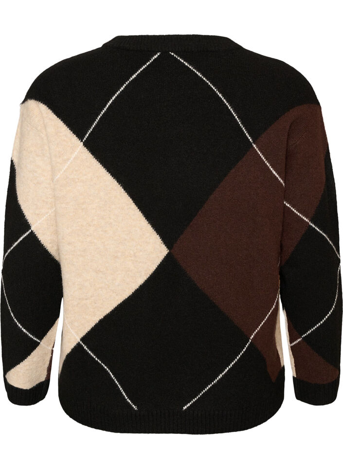 Strikbluse med harlekinm&oslash;nster, Sort, Packshot image number 1