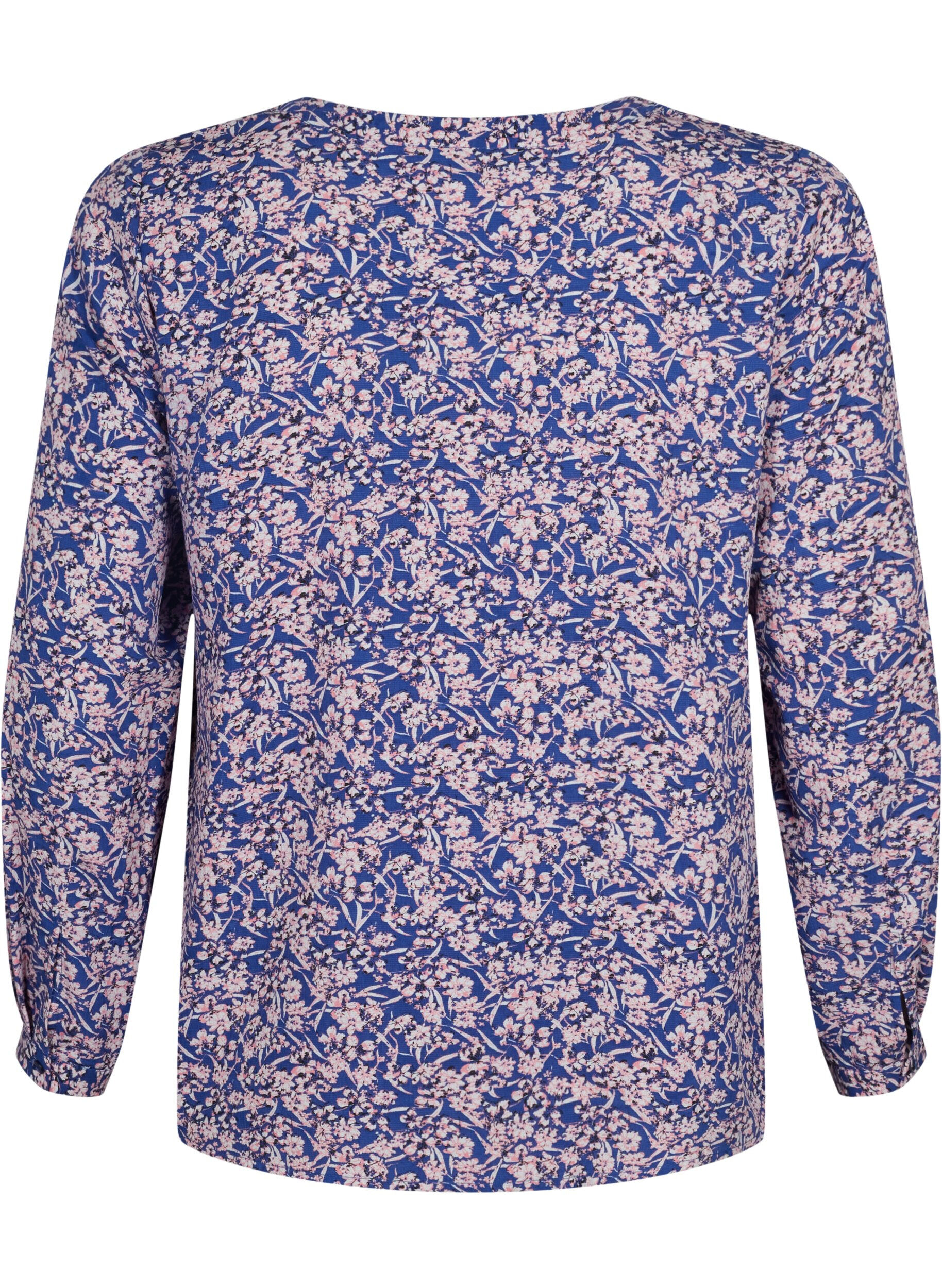 Zizzi FLASH - Lang&aelig;rmet bluse med print, Strong Blue Flower, Packshot image number 1