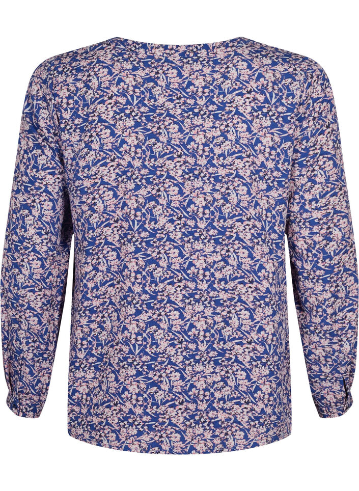 FLASH - Langærmet bluse med print, Strong Blue Flower, Packshot image number 1
