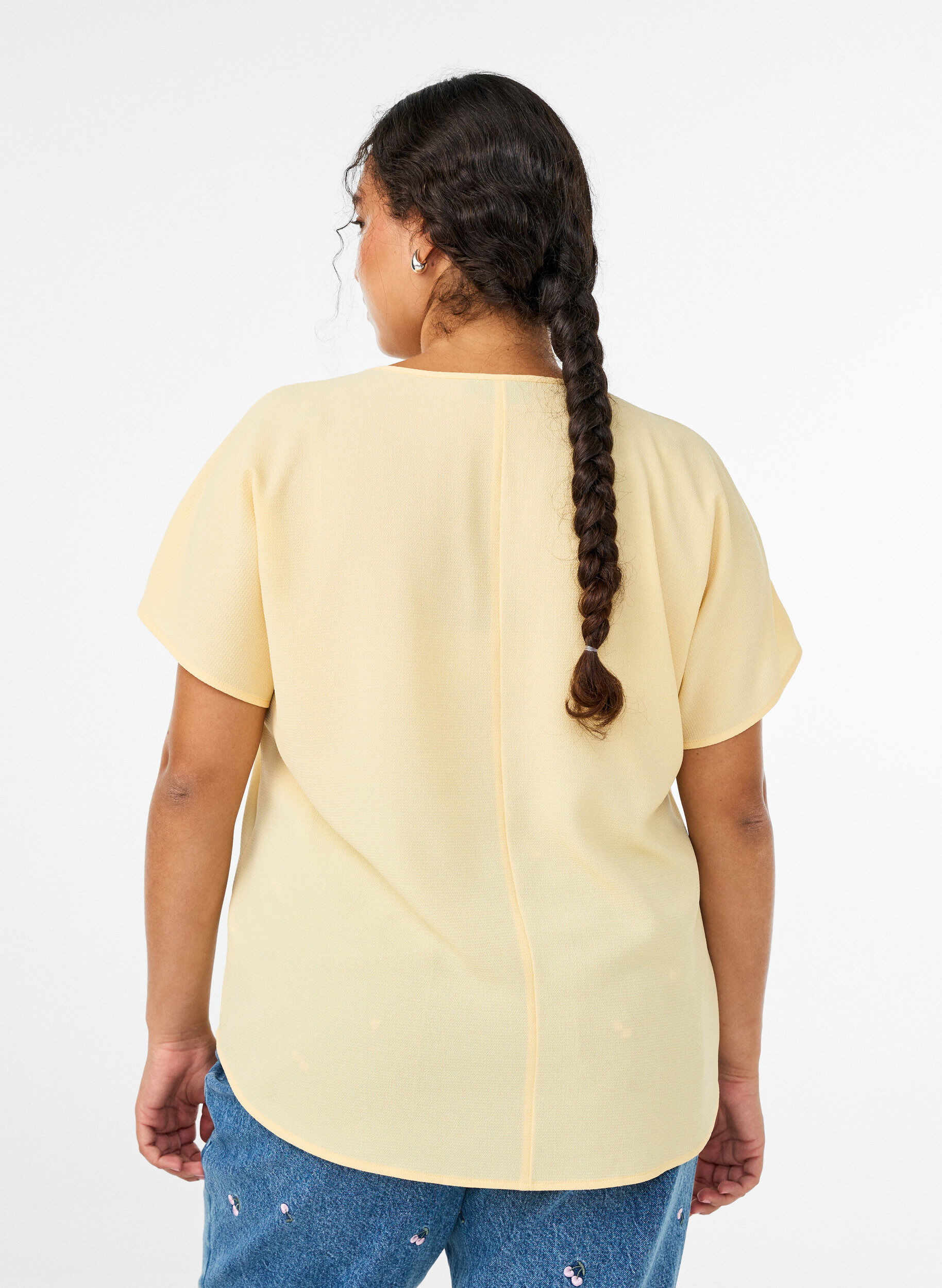 ZizziBluse med korte &aelig;rmer og rund halsudsk&aelig;ring , Gul, Model image number 2
