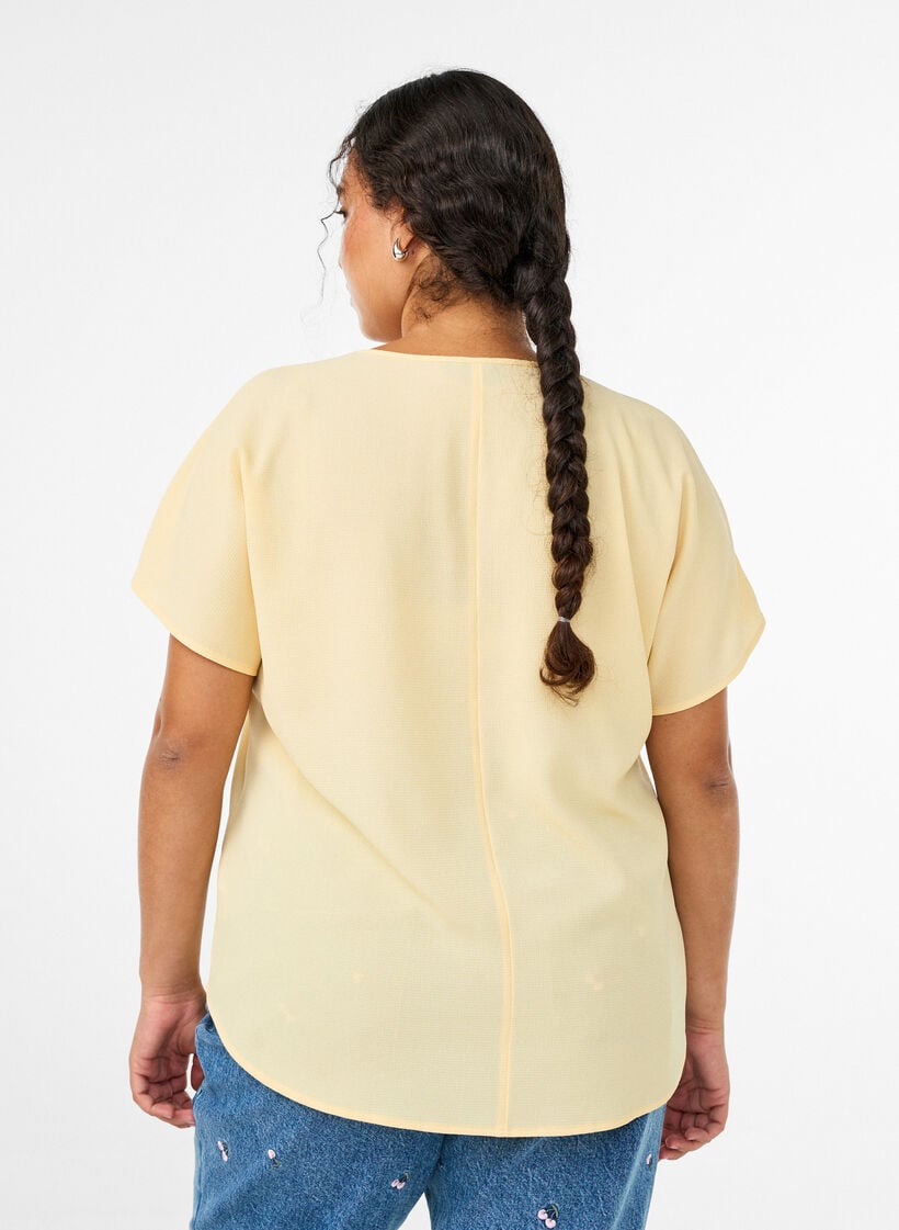 Bluse med korte &aelig;rmer og rund halsudsk&aelig;ring , Gul, Model image number 2
