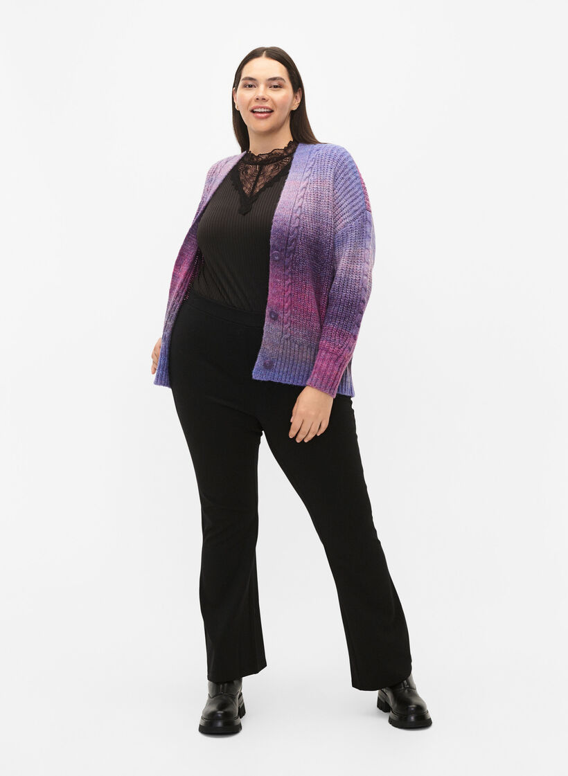 Meleret strik cardigan med knapper, Pansy Mel. Comb, Model image number 4