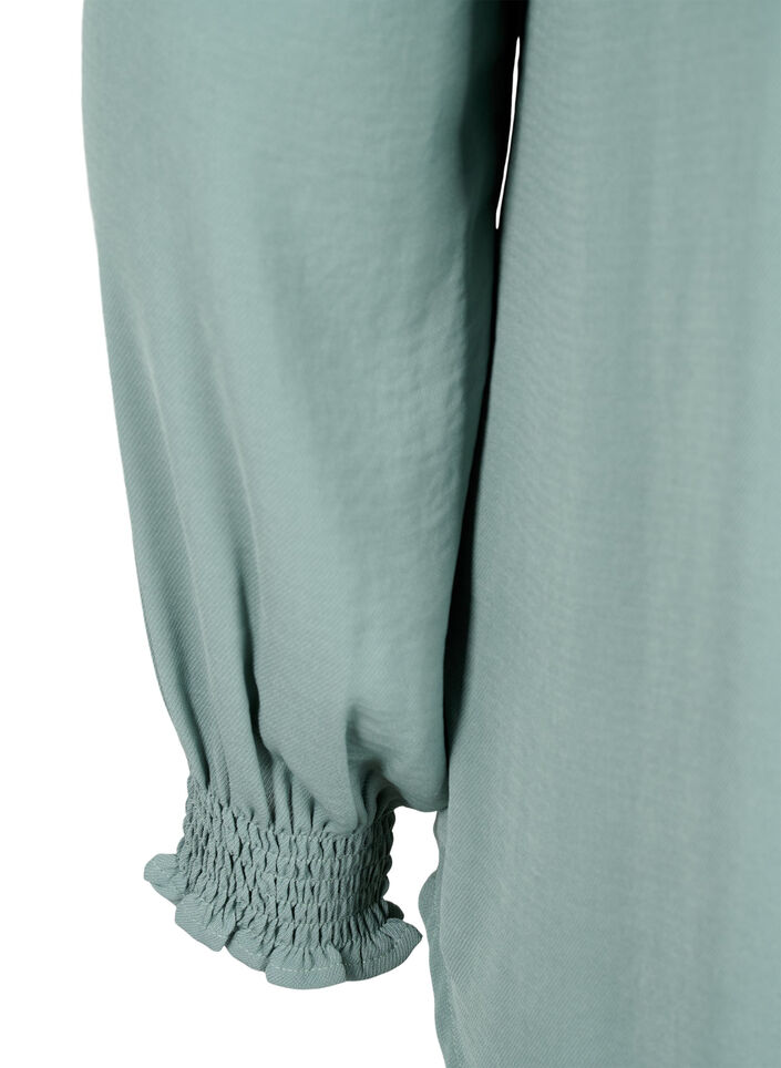 Bluse med smock og v-udskæring, Chinois Green, Packshot image number 3
