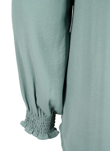 Bluse med smock og v-udskæring, Chinois Green, Packshot image number 3