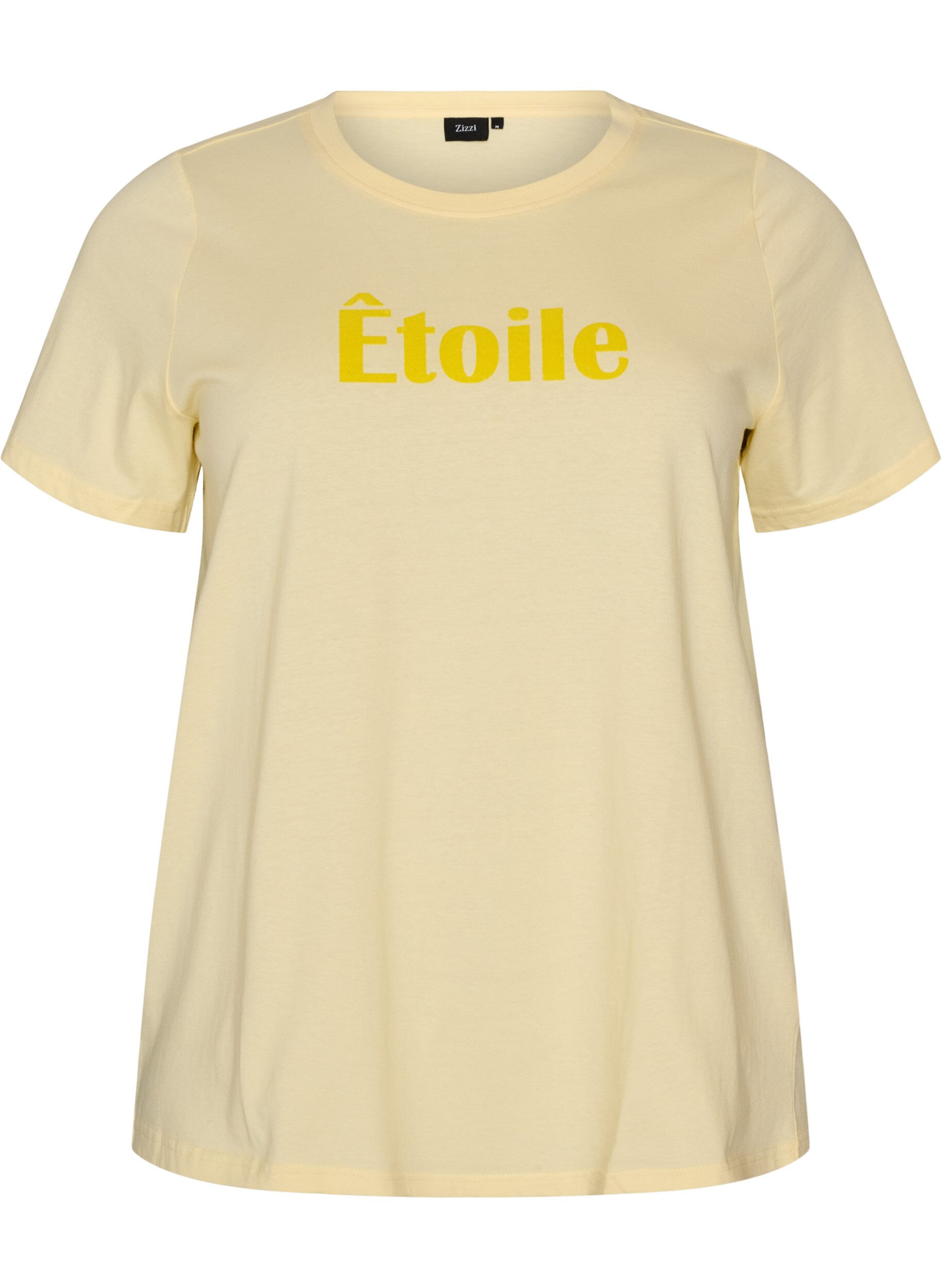 ZizziT-shirt i &oslash;kologisk bomuld med velourtekst, Gul, Packshot image number 0
