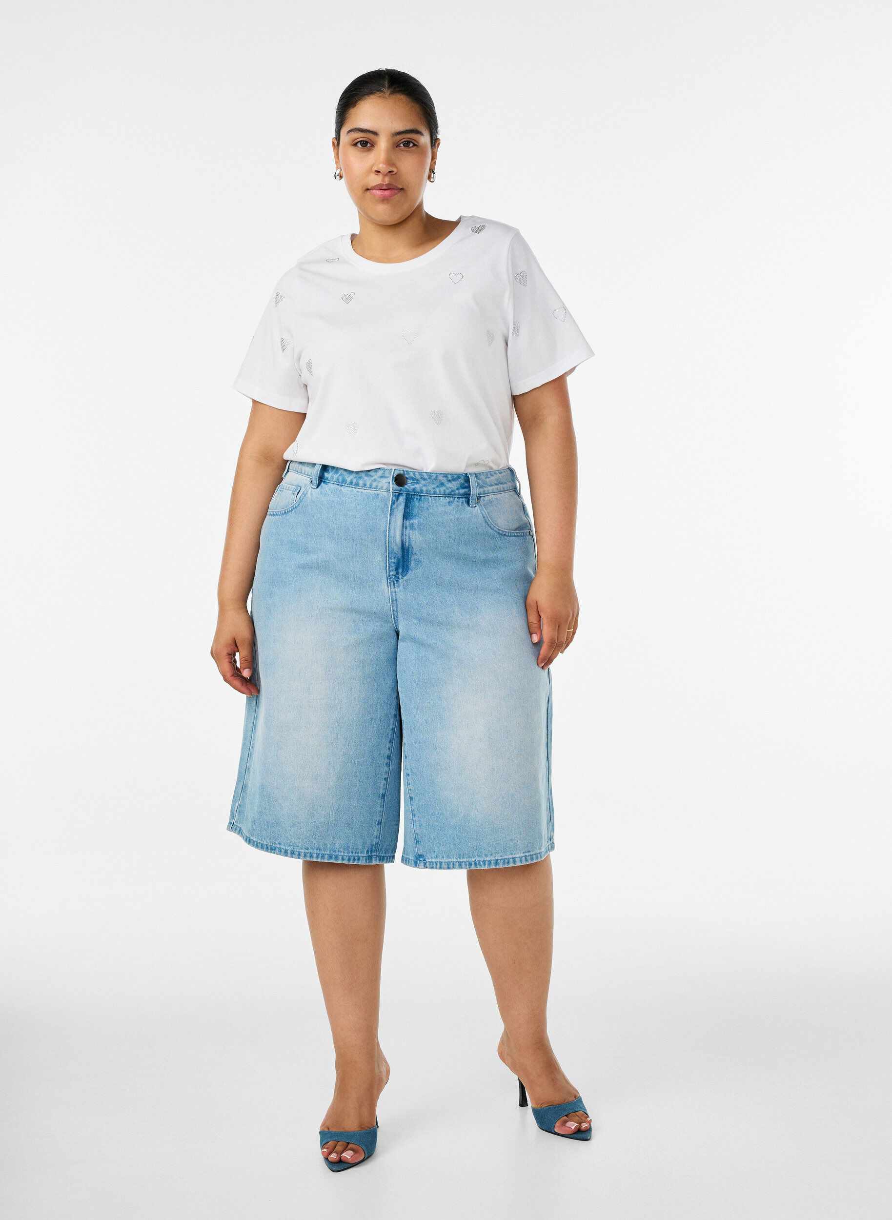 ZizziT-shirt i &oslash;kologisk bomuld med hjerter, Hvid, Model image number 1