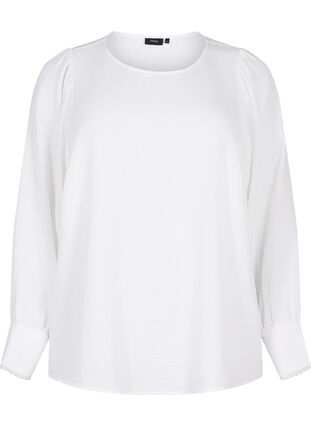 Langærmet bluse med tekstur, Bright White, Packshot image number 0