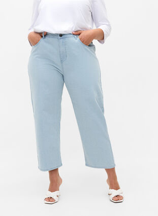 Straight fit Vera jeans med ankellængde, Light Blue Stripe, Model image number 2
