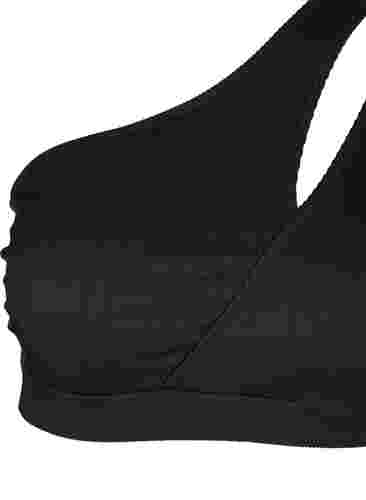One-shoulder bikini top i rib, Black, Packshot image number 2