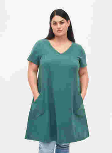 Kortærmet kjole i bomuld, Sea Pine, Model image number 0