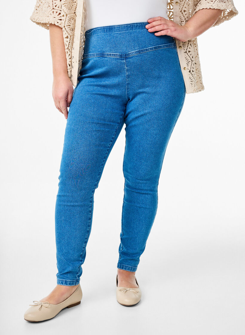Stretchy jeggings med h&oslash;j talje, Bl&aring;, Model image number 2