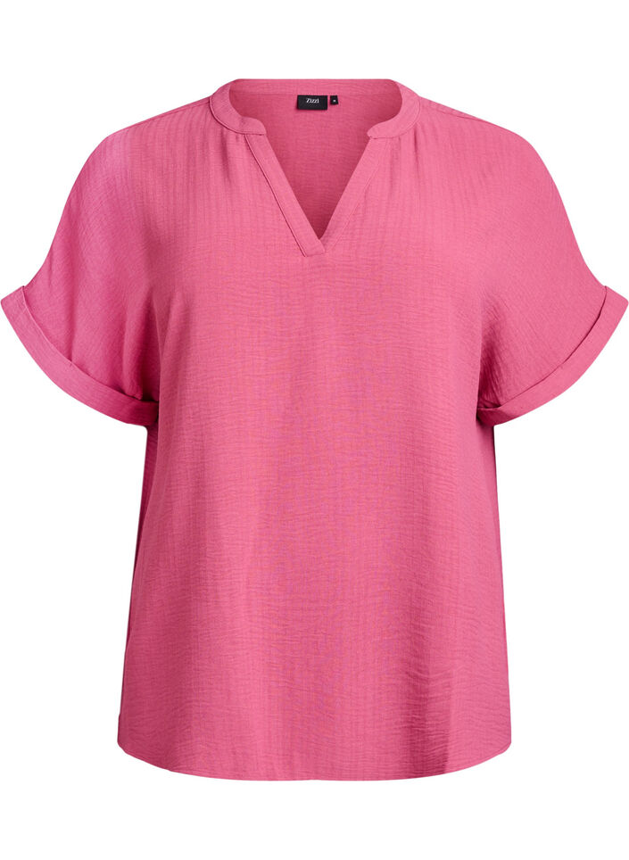 L&oslash;s bluse med korte &aelig;rmer, R&oslash;d, Packshot image number 0