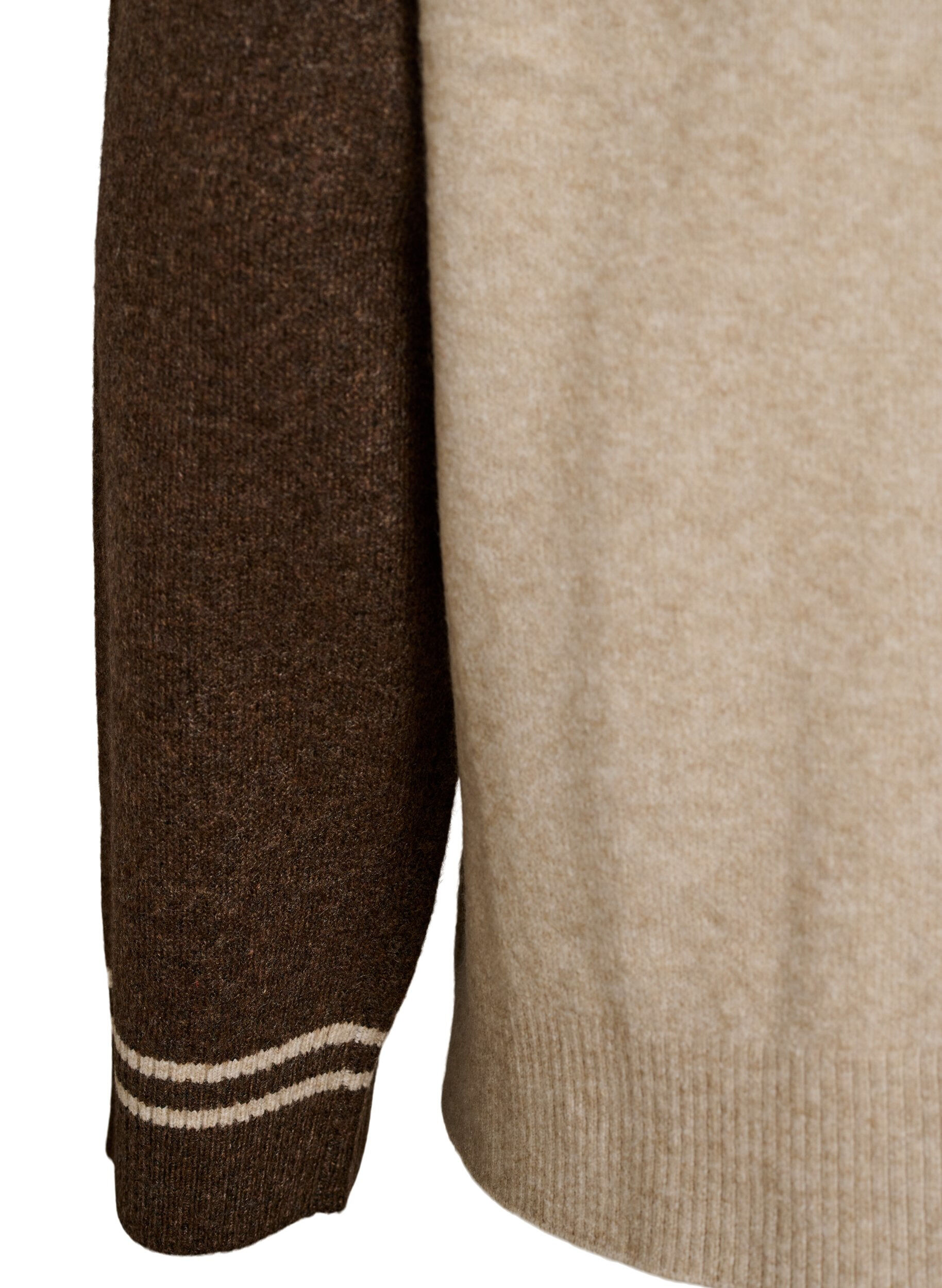 ZizziCardigan med kontrast&aelig;rmer og krave, Beige, Packshot image number 3