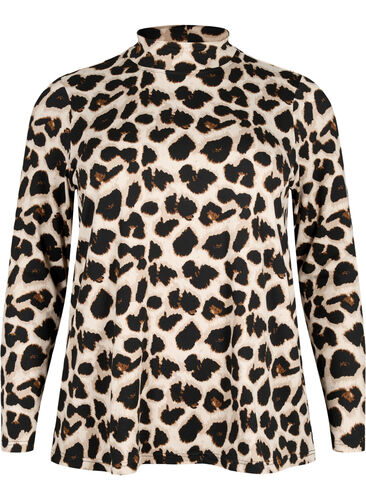 FLASH - Langærmet bluse med turtleneck, Leopard AOP, Packshot image number 0