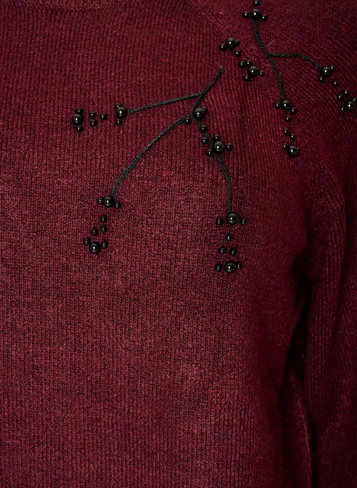 Strikbluse med perlebroderi, R&oslash;d, Packshot image number 2