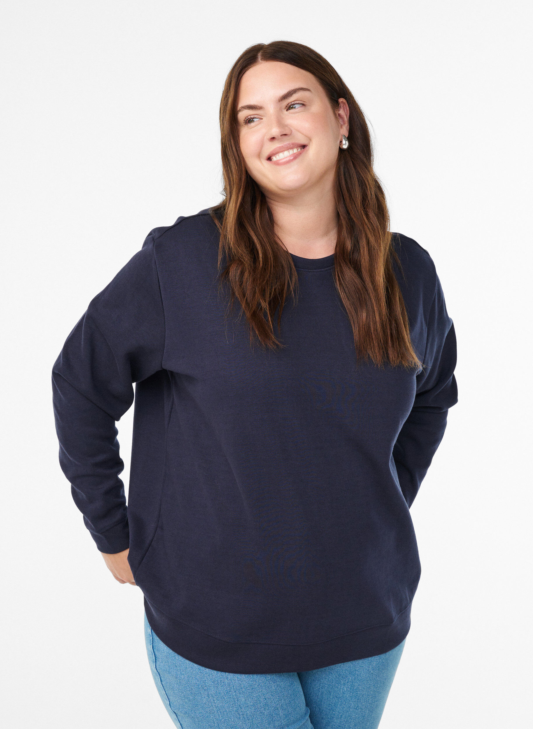 ZizziSweatshirt med rund hals , Bl&aring;, Model image number 0
