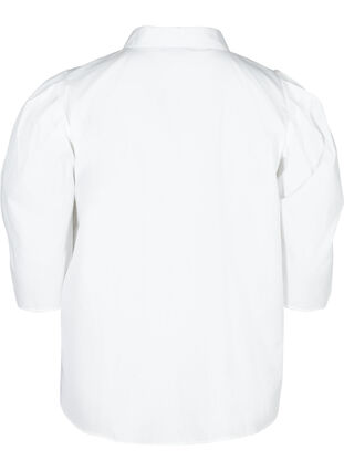 Bomulds skjorte med 3/4 pufærmer, Bright White, Packshot image number 1