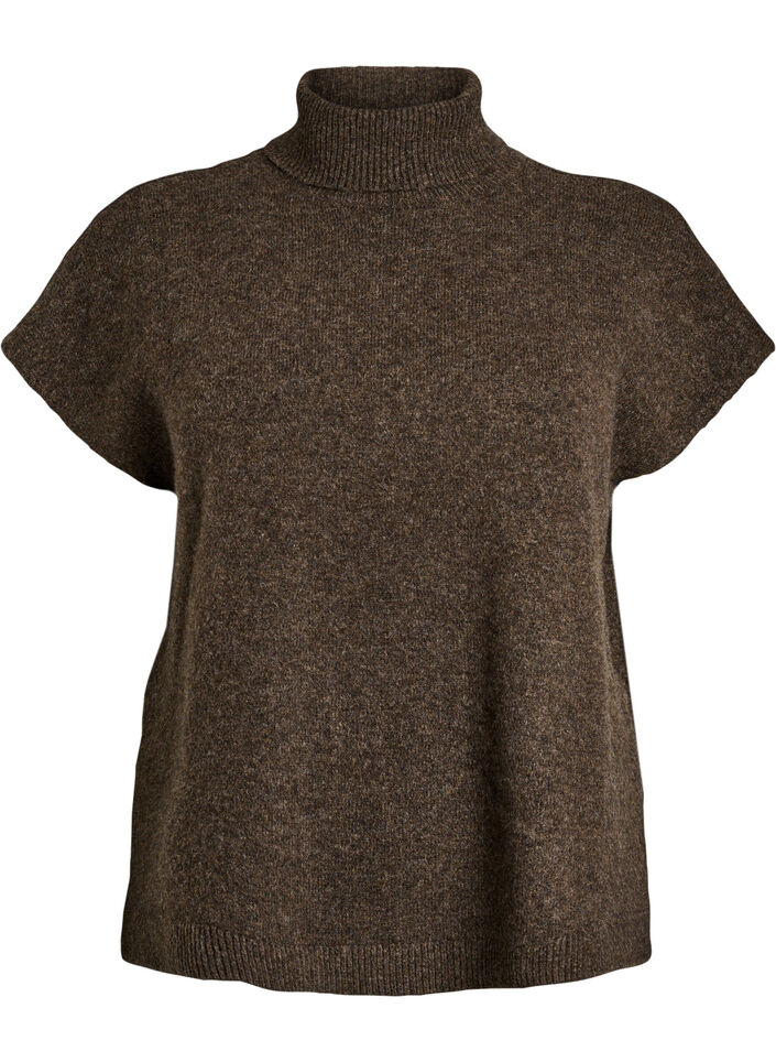 Strikvest med rullekrave, Brun, Packshot image number 0