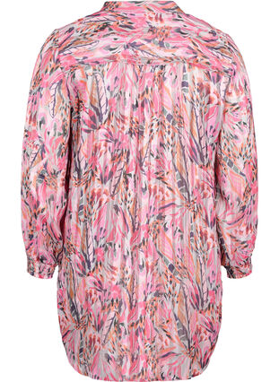 Blomstret tunika med v-hals og lange ærmer, Pink Feather, Packshot image number 1