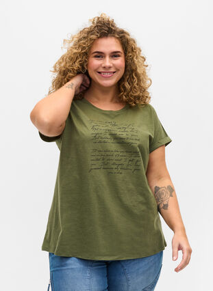 T-shirt med tryk i økologisk bomuld, Four Leaf CloverText, Model image number 0