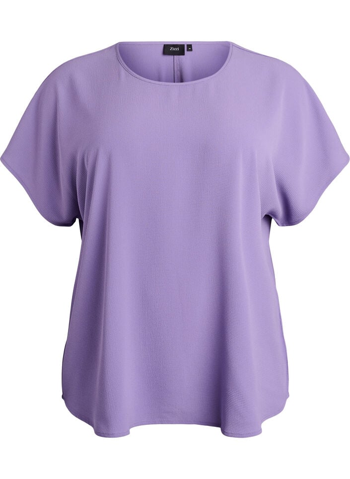 Bluse med korte &aelig;rmer og rund halsudsk&aelig;ring , Lilla, Packshot image number 0