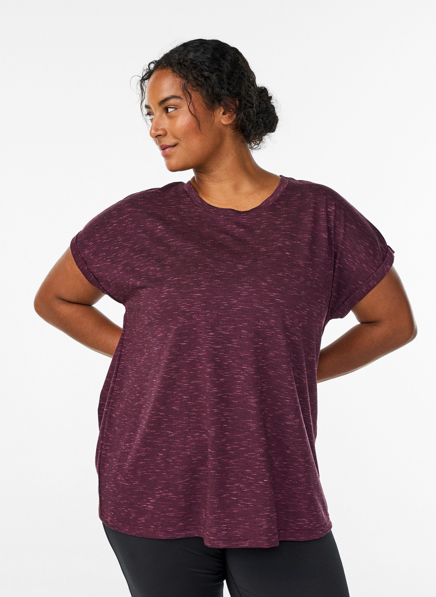 ZizziL&oslash;s tr&aelig;nings t-shirt med korte &aelig;rmer, M&oslash;rk Bordeaux, Model image number 0