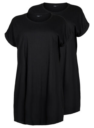 2-pak bomuldskjole med korte ærmer, Black/Black, Packshot image number 0
