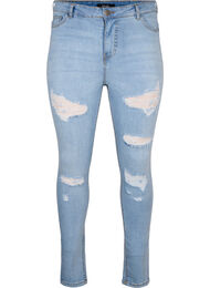 Slim fit jeans med sliddetaljer, Light Blue, Packshot