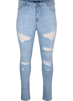 Slim fit jeans med sliddetaljer, Light Blue, Packshot image number 0