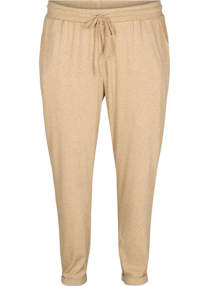 Melerede bukser med snøre og lommer, Beige Melange, Packshot image number 0