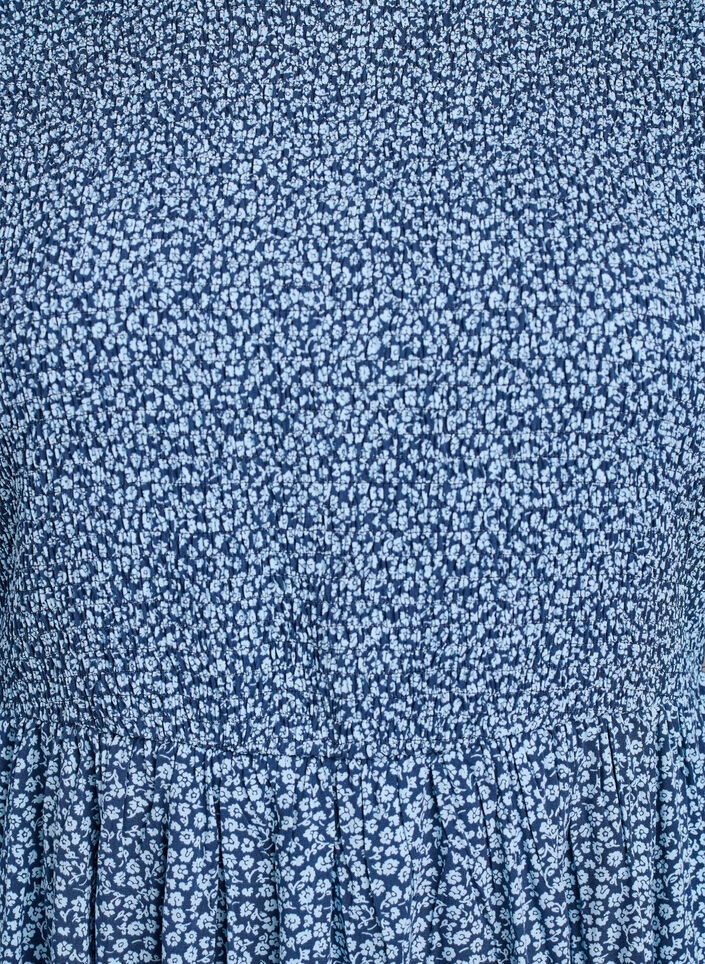 Kjole med smock-overdel og sm&aring;blomstret m&oslash;nster, Bl&aring;, Packshot image number 2