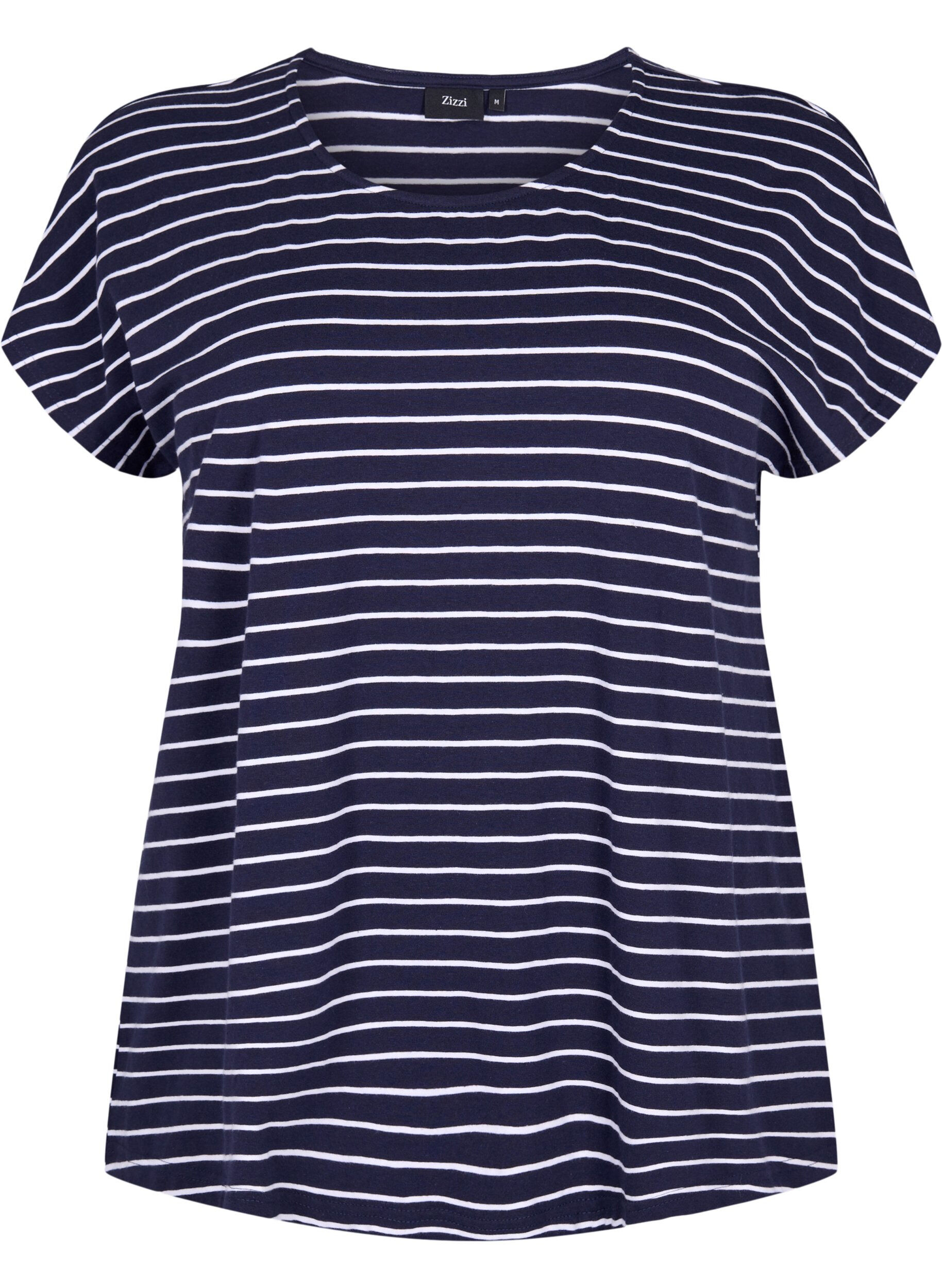 Zizzi Bomulds t-shirt med striber, Night Sky W. Stripe, Packshot image number 0