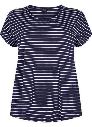 Bomulds t-shirt med striber, Night Sky W. Stripe, Packshot image number 0