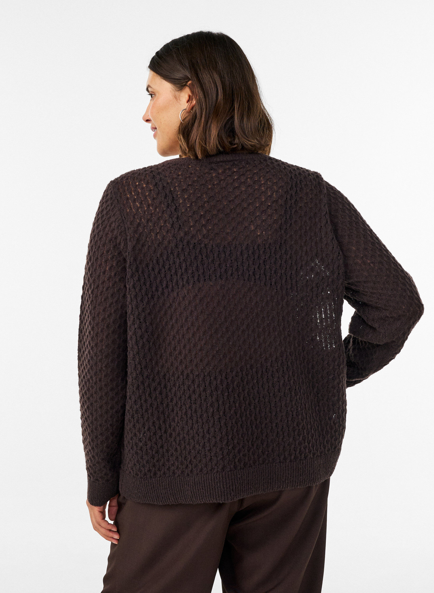 ZizziStrikbluse med struktureret hulm&oslash;nster, Brun, Model image number 2