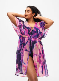 Strand kimono med print, Purple Swirl, Model