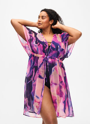 Strand kimono med print, Purple Swirl, Model image number 0