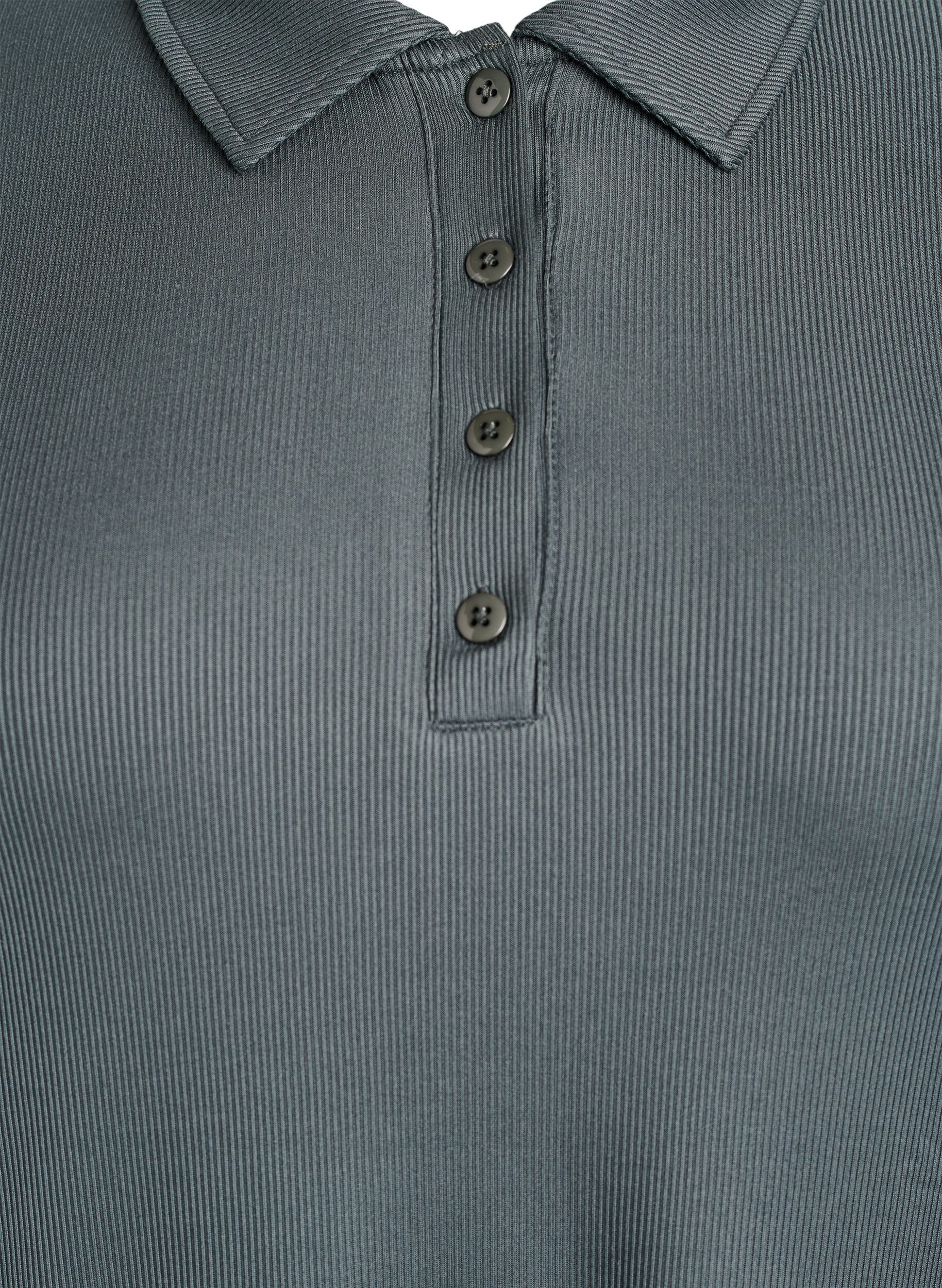 Zizzi Poloshirt i bl&oslash;d rib med lange &aelig;rmer, Gr&oslash;n, Packshot image number 2