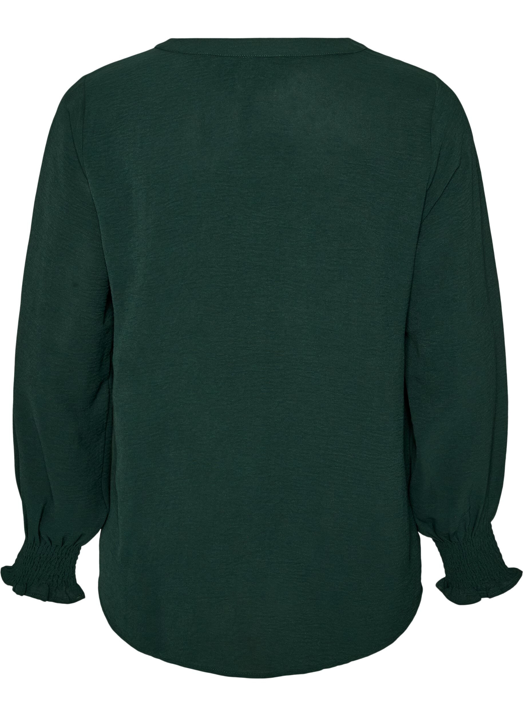 ZizziBluse med smock manchetter og V-udsk&aelig;ring, Gr&oslash;n, Packshot image number 1