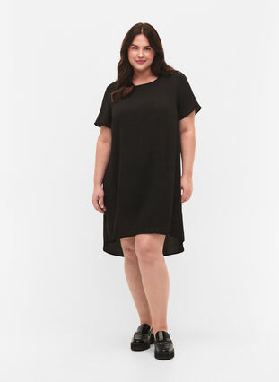Kjole med print og korte ærmer, Black, Model image number 2