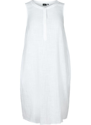 Ærmeløs kjole i bomuld, White, Packshot image number 0