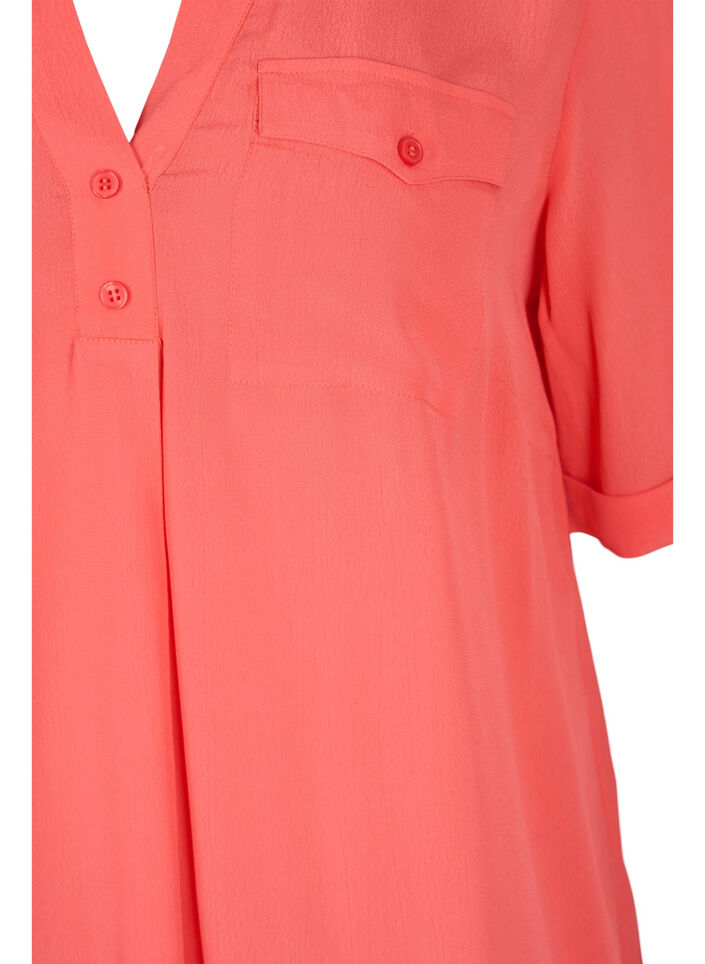 Viskose tunika med korte &aelig;rme, Hot Coral, Packshot image number 2